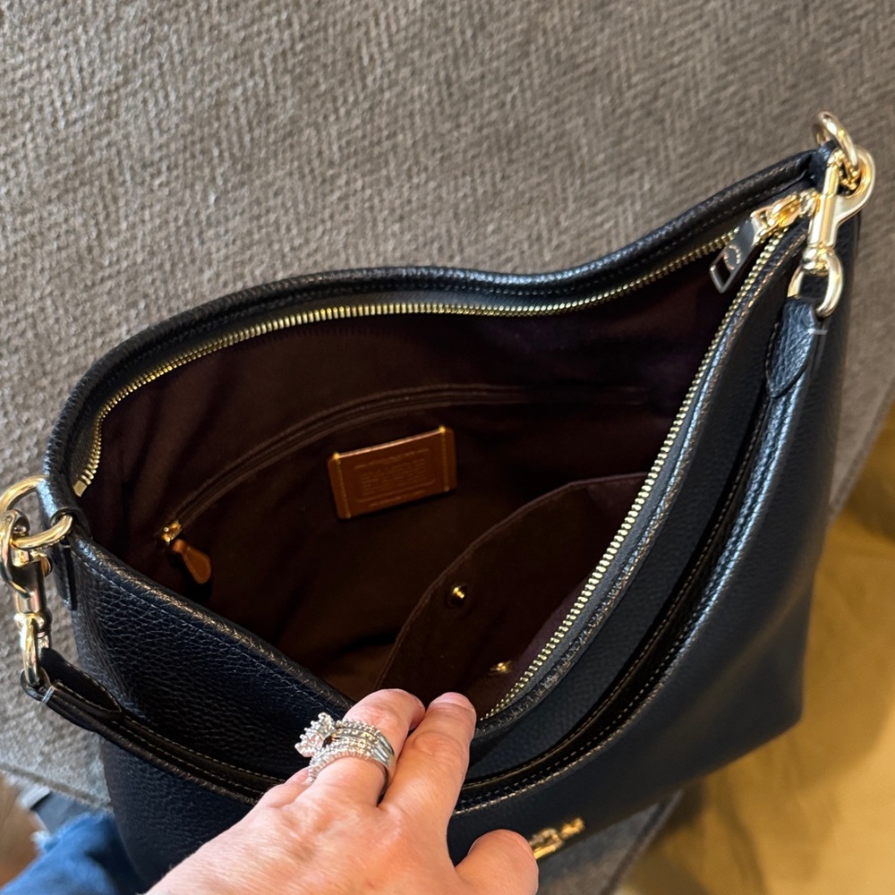 Coach Black Leather Shoulder Bag with Gold Accents - Picture 2 of 4